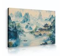 Paysage asiatique mystique Toile Art mural Impression orientale Affiche de montagne traditionnelle Peinture Impressions d’œuvres d’art élégantes pour café dortoir décor 45x70cm Cadre intérieur