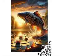 Paysage au Coucher du Soleil 1000 pièces Poisson bondissant Puzzle en Papier pour Adultes Décoration Murale Apprentissage Puzzle lac Cadeau 52x38cm/1000pcs