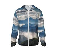 Paysage avec montagnes et nuages - Chemises de soleil pour homme UPF 50+ - Protection solaire - Veste à capuche à manches longues - Rashguard, Noir/blanc, S