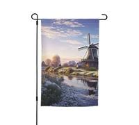 Paysage avec un drapeau de jardin traditionnel moulin à vent 30,5 x 45,7 cm double face printemps été décoratif bannière drapeau de cour petit drapeau saisonnier vacances décoration extérieure