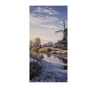 Paysage avec un moulin à vent traditionnel couverture de porte printemps été drapeau suspendu panneau de porche extérieur saisonnier vacances cour décoration pour porte d'entrée et porche