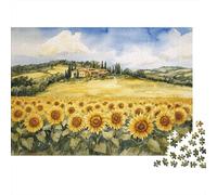 Paysage Champ Tournesol 1000 Pièce Carton Robuste Puzzle Premium Adolescents Fans 12-18 Ans Impossible Difficile Défiant Joyeux Cadeau 38x26cm/1000pcs