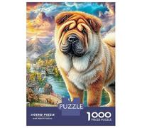 Paysage Chow Chow Premium Carton 1000 Pièces Chien en Fleurs Puzzle, Défi Éducatif Adultes/Adolescents, Soulagement Stress, Cadeau Seniors/Adolescents 52x38cm/1000pcs