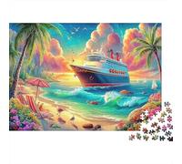 Paysage côtier Puzzle Classique 1000 Pièces Joueurs Adultes, Carton Premium,Plage de Bateau de croisière Art Décoration Intérieure, Cadeau Anniversaire, Jeu Défi Difficile 52x38cm/1000pcs