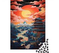 Paysage Coucher de Soleil Japonais Puzzle 1000 Pièces pour Adultes Bâtiment Classique Détente Famille 52x38cm/1000pcs