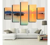 Paysage Coucher De Soleil Océan Poster Tableaux, Posters Et Arts Décoratifs Tableau Cuisine Decoration Murale Salon Moderne Impressions Sur Toile Intissee 5 Pièces (Avec Cadre 200 X 100 Cm) -5B7R-W7