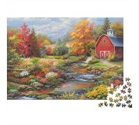 Paysage dAutomne Campagne Puzzle 1000 Pièces Papier pour Adultes Grange Rouge Jeu de Puzzle 1000 Pièces Détente Décoration Cadeau 52x38cm/1000pcs