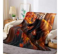 Paysage d'automne Couverture Polaire Animal Panda Roux 70x100 cm Plaid Microfibre Imprimé 3D, Doux, Chaud et Moelleux, Jeté de Lit ou Canapé, Convient Enfant et Adulte