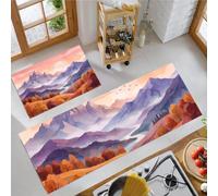 Paysage D'Automne Tapis de Cuisine 2 pièces, Oiseaux Des Montagnes Et Des Forêts Tapis de Cuisine antidérapant, Orange Crépuscule Absorbant l'Huile pour Couloir, Salle à Manger - 40x60+40x120cm