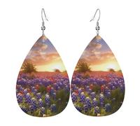 (Paysage De Bleuets Du Texas) Boucle D'Oreille Double Face Boucles D'Oreilles En Cuir Légères Pendantes Pour Quotidien Décorations