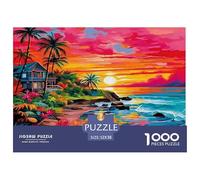 Paysage de Bord de mer, Coucher de Soleil coloré, Vue côtière, Puzzle de 1000 pièces pour Adultes, Magnifiquement illustré, Cadeau d'anniversaire, 52 x 38 cm/1000 pièces