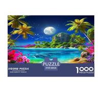 Paysage de Bord de mer, Plage Tropicale de Nuit, Puzzle de 1000 pièces en Carton 100% recyclé, Magnifiquement illustré, pour Adultes, 38 x 26 cm / 1000 pièces