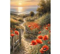 Paysage de coquelicot de plage Diamond Painting,5D Diamant Painting Kit Complet pour Adultes,Bricolage Carré Broderie Peinture Diamant Arts Strass Point de Croix Painting Maison Décoration 60x80 cm