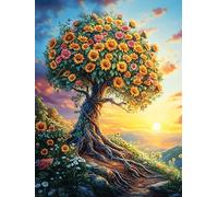Paysage de Coucher de Soleil sur l'arbre Fleuri 500 Pieces Casse-tête Collectionneur en Carton sans Déformation Animal Plante Très Difficile Motif Complexe Décoration Murale Cadeau Noël Premium
