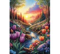 Paysage de Coucher de Soleil sur Le ruisseau de Tulipes 500 Pièces Puzzle Collectionneur en Carton Haute Densité Ã‰Pais Mythes fantastiques Haute Difficulté Décoration Murale Oeuvre D'Ar