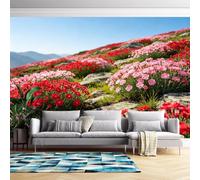 Paysage De Fleurs De Montagne Papier Peint Panoramique 3D Papier Peint Panoramique Intissé Pour Salon Affiche Murale D'Art Moderne Décoration Intérieure Personnalisée Sans Adhésif Fleurs De Mon
