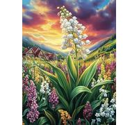 Paysage de Fleurs de muguet 1000 Pièces Puzzle Débutant en Carton sans Déformation Facile Apprentissage Anti-Stress Passe-Temps Idée Cadeau Saint Valentin Premium 1000 PCS