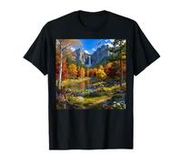 Paysage de forêt d'automne Cascade Montagne Paysage Nature T-Shirt