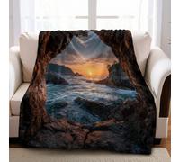 Paysage de grottes côtières Couverture Polaire Coucher De Soleil 150 x 200 cm Plaid Moderne pour Ado et Garçon, Couverture Gaming pour Canapé et Lit