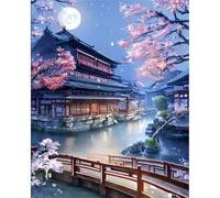 Paysage de jardin japonais Peinture par Numéro pour Adulte,avec Cadre Kit de Peinture à l'huile sur Toile Bricolage pour Débutants,avec Pinceaux et Pigment Acrylique pour Maison Décoration 30x40cm