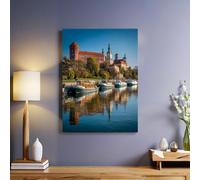 Paysage De JetéE Peinture sur toile Rivière du Château de la Côte Tableau décoratif mural 40x30 cm Impression haute définition Cadre bois Décoration élégante pour salon chambre maison
