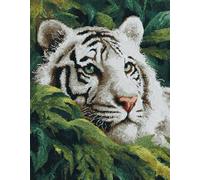 Paysage de jungle Latch Hook Rug Kits for Adults Kids Beginners,Animal Tigre Blanc,Printed Crochet Non-Slip Mat,Rug Crochet Yarn Kit for Home Sofa Decoration,80x160cm