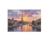 Paysage de la Seine Tableau Mural, Coucher de soleil Tour Eiffel Affiche Œuvre D'art | Impression Photo Sur Toile, Moderne Décor Intérieure Pour Salon Chambre, Cadeau 08x12inch(20x30cm)