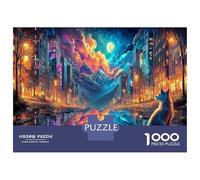Paysage de la Ville 1000 Pièces PuzzlePièces Cité Cosmique Mystique with Chat pour Adultes Jeu D'Intelligence Difficile EtStimulant Décorationde La Maison 52x38cm/1000pcs