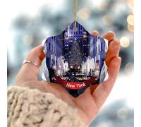 Paysage de la ville de New York Arbre de Noël Ornement Arbre de Noël Histoire Américaine Pendentif Porcelaine Décoration d'intérieur Cercle en céramique Souvenir personnalisé pour les amis et les
