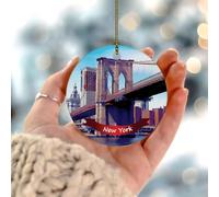 Paysage de la ville de New York Ornements de Noël Paysage urbain Illustration Illustration d'illustration Pendentif en porcelaine Décorations de fête de Noël Boule de Noël personnalisée en céramique