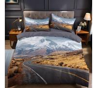 Paysage de l'autoroute Snow Mountain Parure de lit 90x190 cm Paysages Naturels Housse de Couette 1 Personne Microfibre Imprimée avec Fermeture à glissière et 1 taies d'oreiller pour Chambre Enfant
