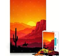 Paysage de l'Ouest avec Un Cowboy au Coucher du Soleil,Puzzle de 1000 pièces pour Adolescents,Jeu de Concentration mentale,découpe de précision,Bords Lisses, pour Les fêtes (38x26cm)