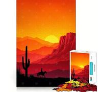 Paysage de l'Ouest avec Un Cowboy au Coucher du Soleil Puzzle de 1000 pièces pour Adolescents Jeu Stimulant Le Cerveau Emboîtement précis sans espaces Activité relaxante en Groupe à l'intérieur