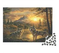 Paysage de Loups au Coucher du Soleil - Puzzle de 1000 pièces en Carton 100% recy eux Loups au Coucher du Soleil - Jeu éducatif Classique et Unique pour Adultes - 52 x 38 cm
