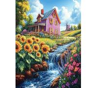 Paysage de Maison de tournesols 1000 Pieces Casse-tête Adulte en Carton Rigide sans Déformation Mythes Conte de fées Jeu De Société Famille Très Difficile Cadeau Noël Qualité Premium Pas Cher 100