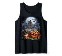 Paysage de Maison hantée avec citrouilles Jack O Lantern Débardeur