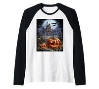 Paysage de Maison hantée avec citrouilles Jack O Lantern Manche Raglan