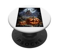 Paysage de Maison hantée avec citrouilles Jack O Lantern PopSockets PopGrip Adhésif