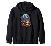 Paysage de Maison hantée avec citrouilles Jack O Lantern Sweat à Capuche