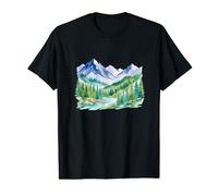 Paysage de Montagne Aquarelle Forêt Nature Art T-Shirt Graphique avec Valeur