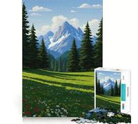 Paysage de Montagne avec Prairie et Arbres Puzzle de 1000 pièces pour Adultes Jeu de logique Stimulant Divertissement Relaxant Bords Nets Cadeau mémorable (38x26cm)