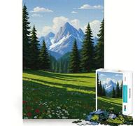 Paysage de Montagne avec Prairie et Arbres Puzzle de 1000 pièces pour Adultes Stimulation cérébrale Temps de détente Finitions impeccables Cadeau raffiné (50x75cm)