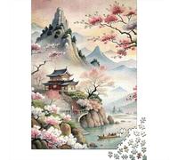 Paysage de Montagne Bâtiment Traditionnel Puzzle 1000 Pièces Papier pour Adultes Détente Famille 52x38cm/1000pcs