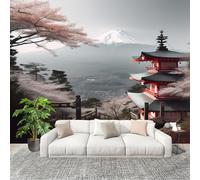 Paysage de Montagne de Style Japonais Papier Peint Intissé Fresque Murale 400x280 cm Nature Poster Murale Photo pour Salon, Chambre, Salle à Manger, Effaçable Papier Peint Panoramique