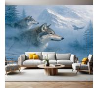 Paysage de Montagne enneigé Wallpaper Papier Peint Panoramique Forêt des loups animaux Intissé Photo Mural 400x280 cm Moderne Poster Salon Chambre Mur de fond Chambre Enfants Bureau Décor Maison
