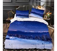 Paysage De Montagne Enneigée Housse de Couette 200x200 Enfant Fille Garçon Hiver 3D Parure de Lit 2 Personnes en Microfibre Linge de Lit 3 Pièces avec Fermeture Éclai et 2 Taie d'oreiller 50x75