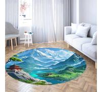 Paysage de Montagne Orientale Moquette Rond Tapis de Sol Pliable Doux Lavable Tapis Verts antidérapants à Poils Ras pour Chambre à Coucher Coin Lecture Décor 100cm