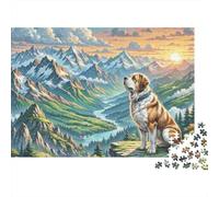 Paysage de Montagne Puzzle 1000 Pièces Papier pour Adultes Chien Saint Bernard Jeu de Puzzle 1000 Pièces Cadeau Détente 70x50cm/1000pcs
