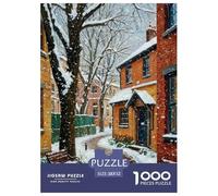 Paysage de Neige d'hiver dans Les Villes Rurales Puzzle 1000 Pièces Cadeau Unique Intéressant Jeu Éduchatif Challenge Toy À De Qualité Supérieure Peinture Art pour Adultes Et Enfants 52x38cm/1000pcs