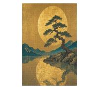 Paysage de pins de Lune dorée Puzzle 1000 Pièces en Bois, Jeu de Patience